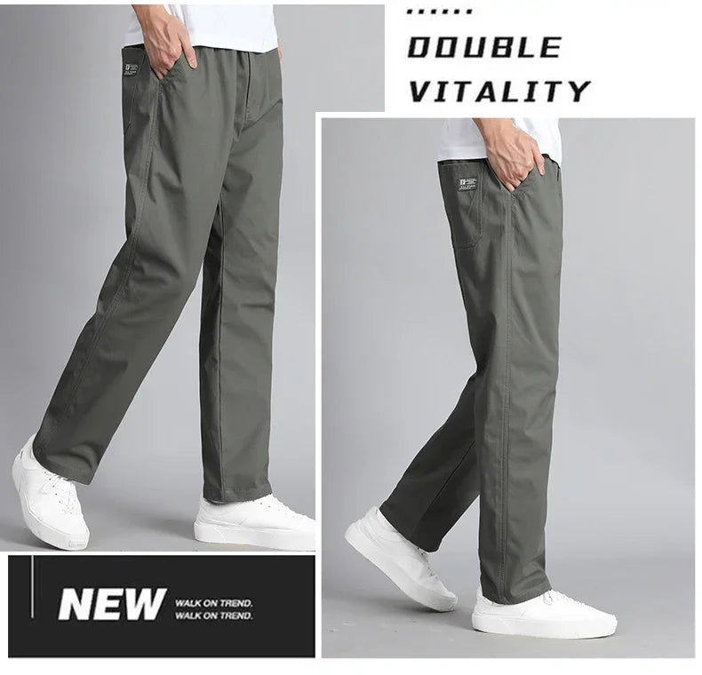 Big Size Mens Casual Pants Relaxed Fit Cotton Trousers Elastic Waist Drawstring Sweatpants Mens Jogger Pants Summer Spring