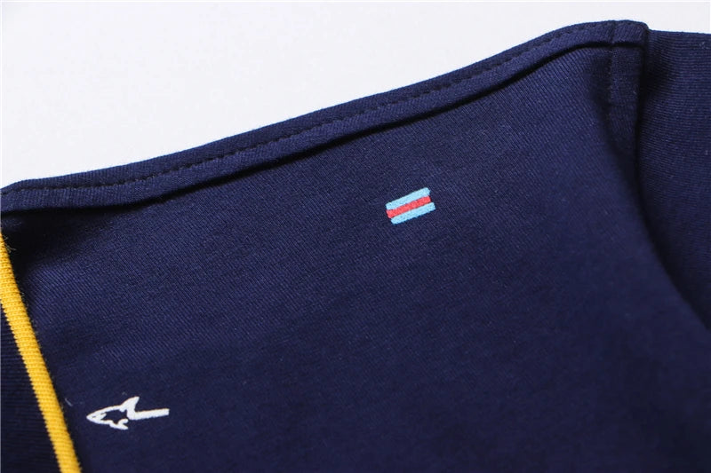 TACE&SHARK Fashion Stripe Shark Embroidery Polo Shirt Summer Men Business Shark Polos Tops Mens Casual Slim Fit Clothing