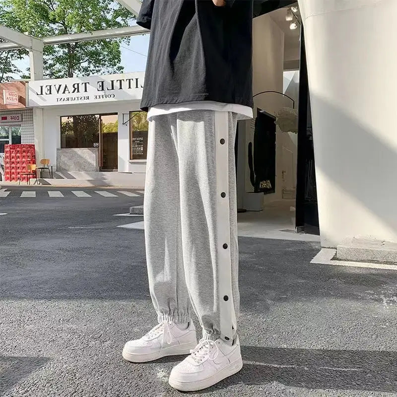 Men's Buttons Pants Running Sports Trousers Male Casual Jogger Basketball Football Sweatpants Outdoor Loose Hiphop Streetwears