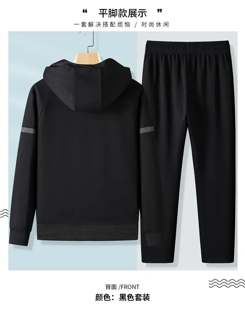 Men Running Sports Tracksuits Sets Hoodies Zipper Outwear Sportwear+Sweatpants Sets Male Workout Sports Outfit Autumn Spring