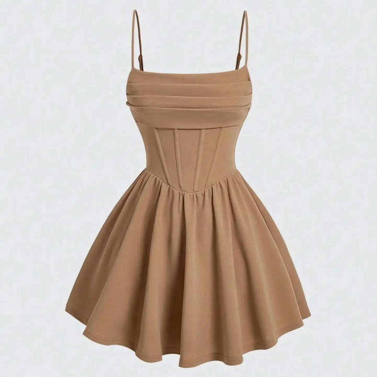 Women's Dresses 2025 Summer Elegant Solid Color Sleeveless Square Neck Mini Dress Zipper Sweet Dating Pleated Strap A-Line Dress