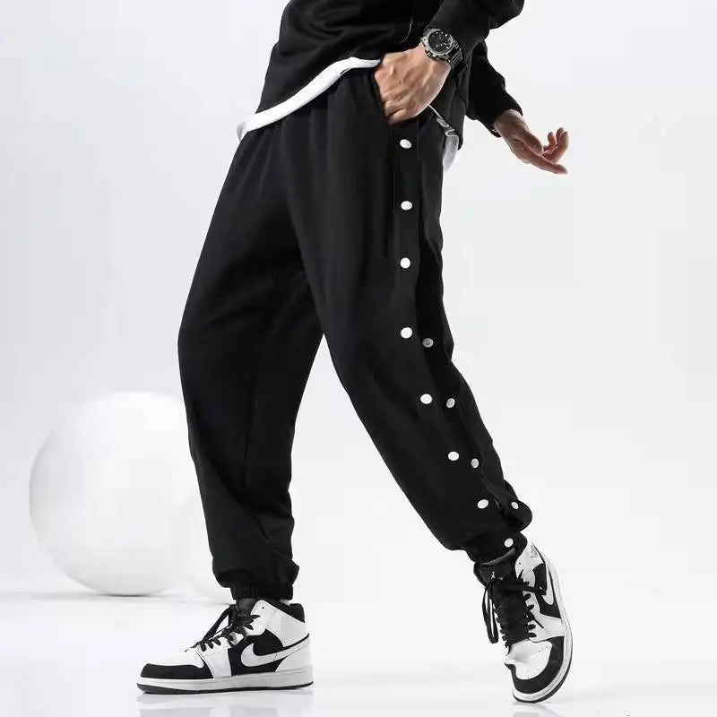 Men's Buttons Pants Running Sports Trousers Male Casual Jogger Basketball Football Sweatpants Outdoor Loose Hiphop Streetwears