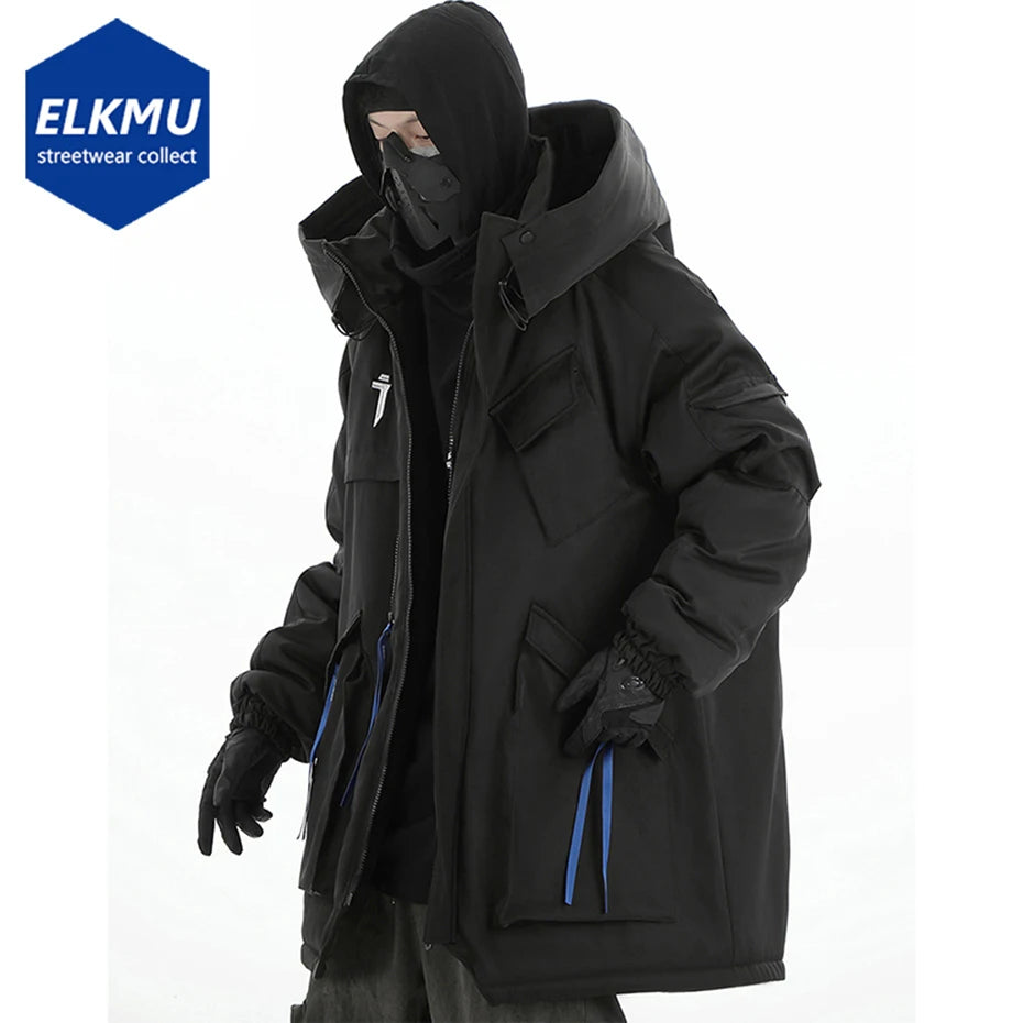 Mulit Pocket Winter Jackets Techwear Tactical Coats Men Fashion Streetwear Oversized Parkas Warm Hooded Jacket Windbreaker