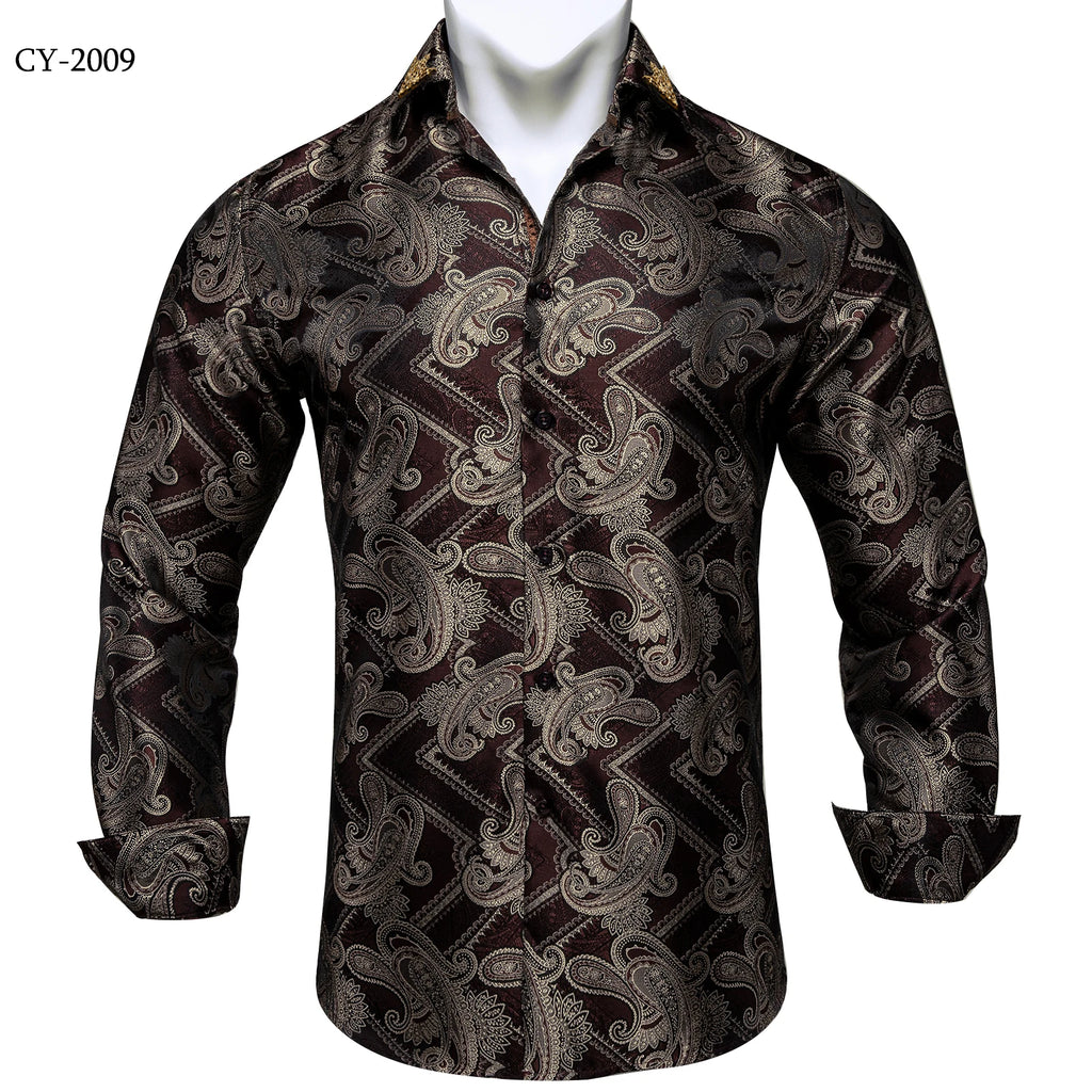Brand New Men's Royal Blue Business Shirts Luxury Fashion Paisley Long Sleeve Turn-Down Collar Social Shirt Male Casual Blouse