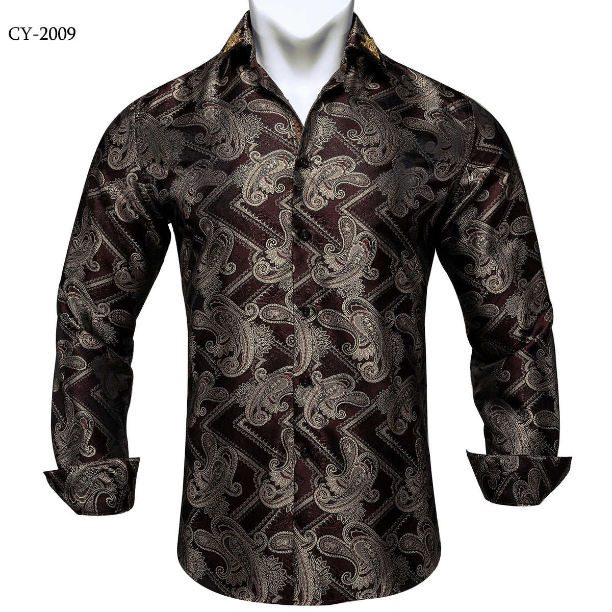 Brand New Men's Royal Blue Business Shirts Luxury Fashion Paisley Long Sleeve Turn-Down Collar Social Shirt Male Casual Blouse