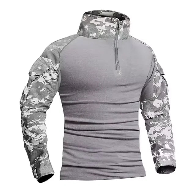 Men'sOutdoor Tactical Hiking T-Shirt, Combat Military CP Camouflage Long-Sleeved Hunting Mountaineering Shirt, Cotton Sportswear
