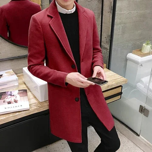Men's Long Coat 2025 Autumn/Winter New Fashion Business Slim Fit Men's Long Coat High Quality Solid Color Casual Men's Clothing