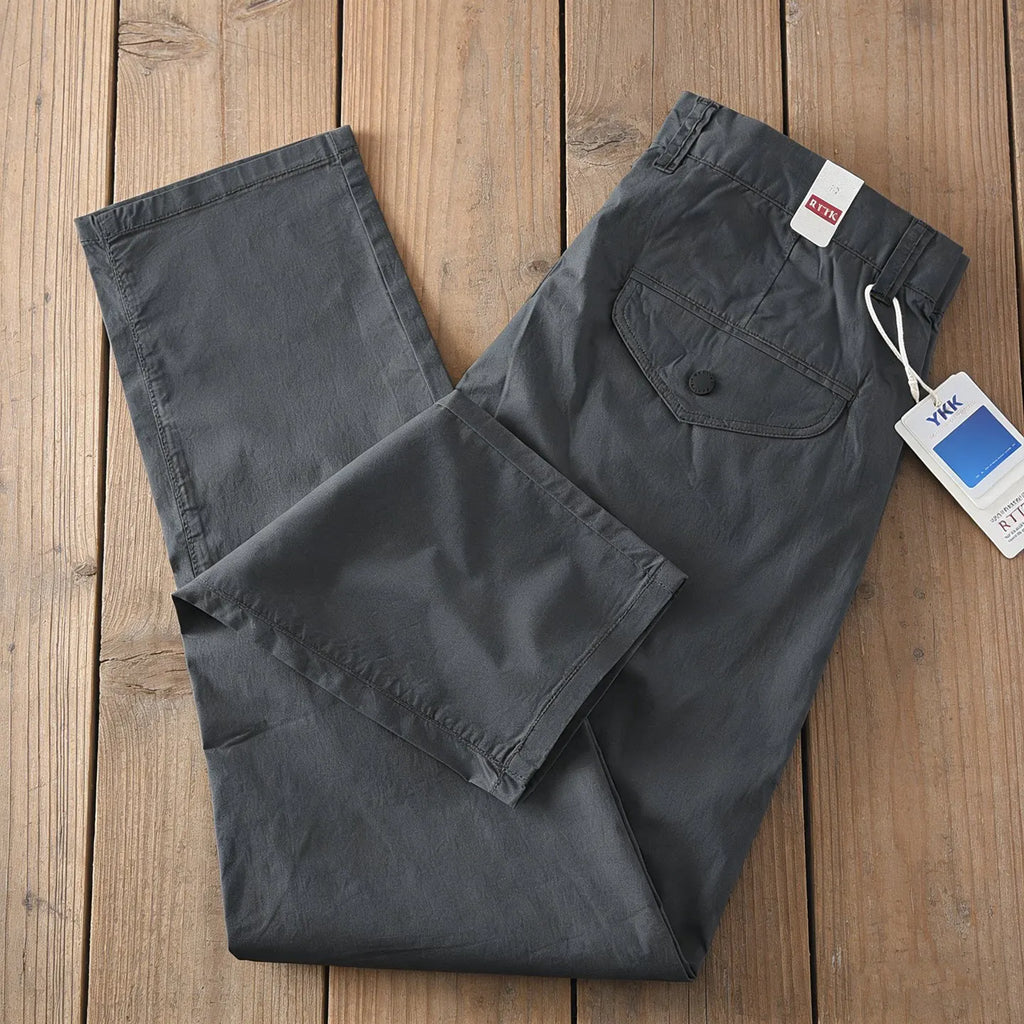 221# Summer New American Retro Thin Quick-drying Elastic Pants Men's Simple 97% Cotton Washed Commute Casual Straight Trousers