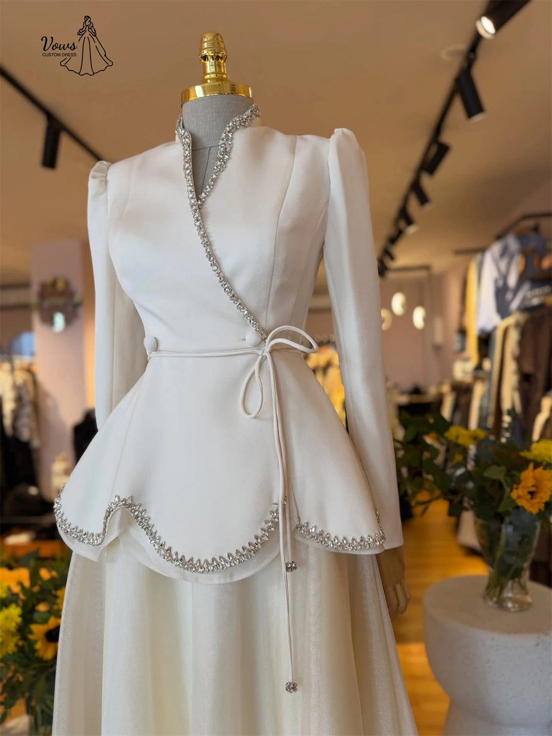 Vows Evening Dresses Woman Elegant Dresses for Special Event Long Sleeves Saudi Luxury Women Evening Dress Wedding Guest V-neck