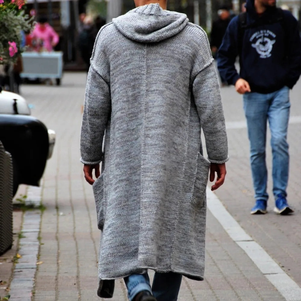 Men Cardigan Sweaters Hooded Coat Full Sleeve Solid Coats Casual Loose Outerwear Splice Open Stitch Autumn Winter 2024
