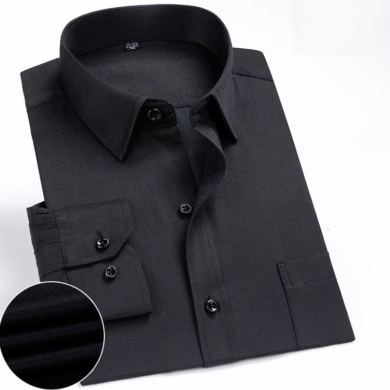 Business Dress Shirt Men's Long-sleeve Autumn Spring Fashion Solid Casual Formal White Work Office Simple Basic Man Clothe S-7XL