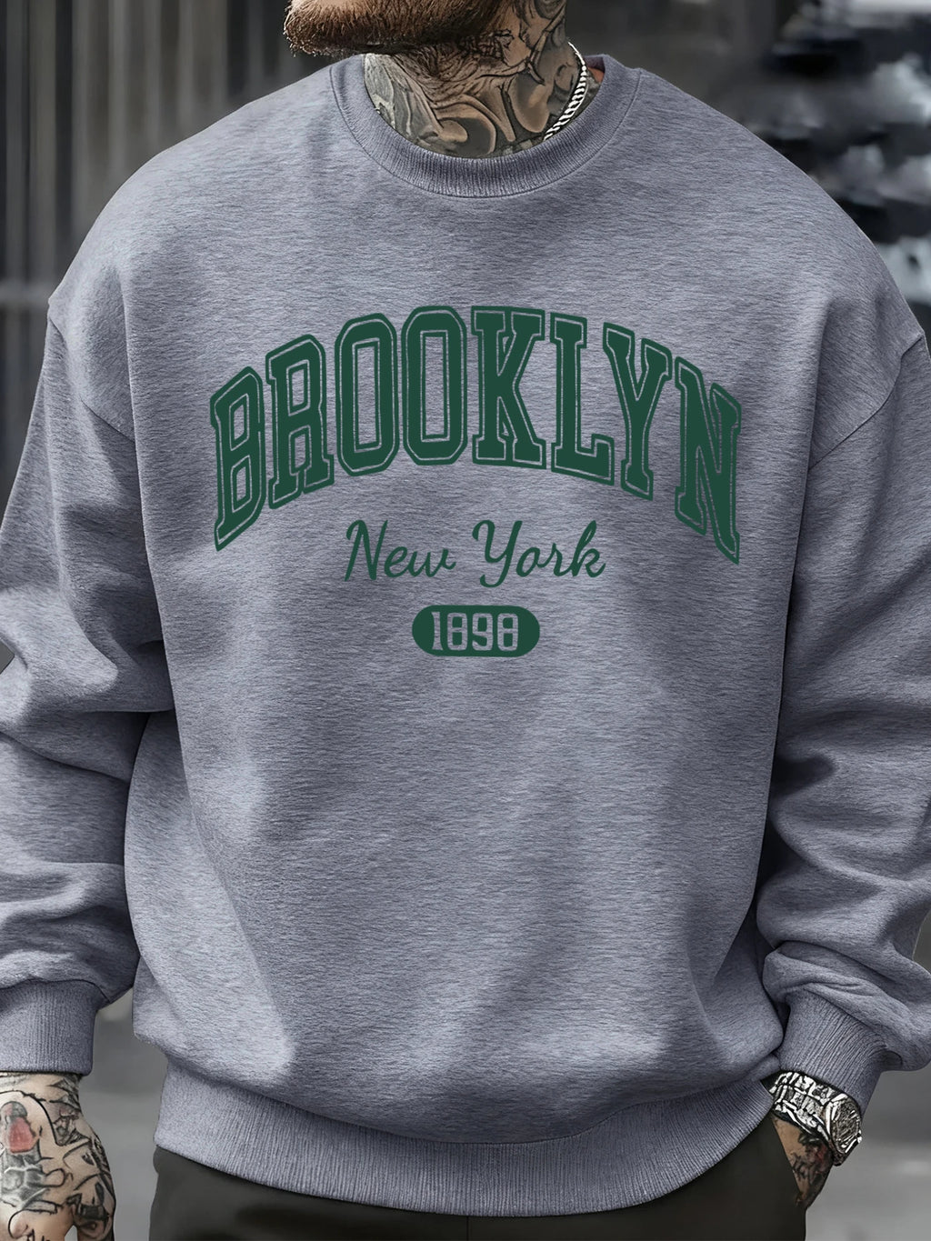 Brooklyn New York 1898 Prints Sweatshirt Autumn Man Clothes Fleece Fashion Pullover Casual Crewneck Sportswear Loose Soft Top
