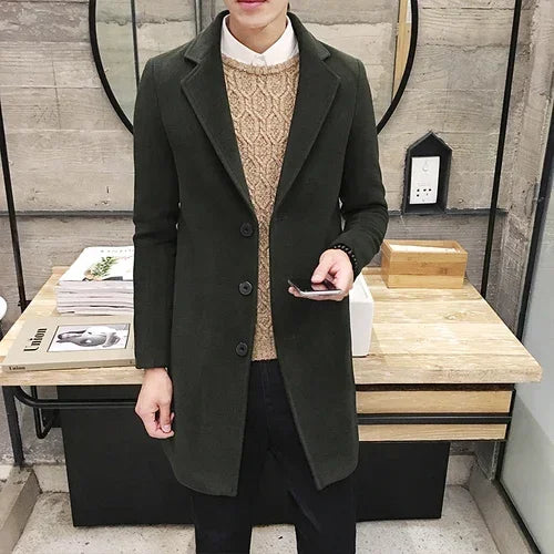 Men's Long Coat 2025 Autumn/Winter New Fashion Business Slim Fit Men's Long Coat High Quality Solid Color Casual Men's Clothing