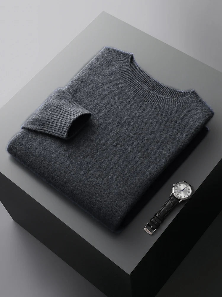 CHICUU Men Basic O-neck Wool Sweater Autumn Winter Long Sleeve Bottom Pullover 100% Merino Wool Knitwear Smart Casual Jumper Top