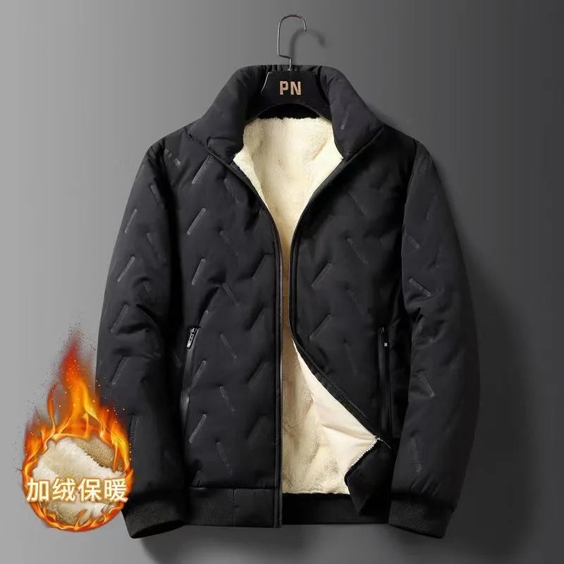 Faionable Autumn Winter Lamb Velvet Fce Lined Loose Men's Outerwear Spor Thiened Cotton Coat Set Long Sve Long Pants