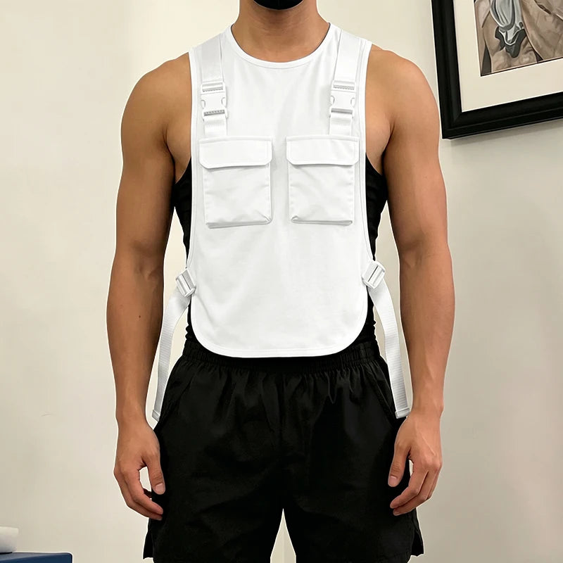 INCERUN Men's Tank Tops Solid Color O-neck Sleeveless Pockets Male Vests Summer Streetwear Loose 2026 Fashion Casual Men Clothes