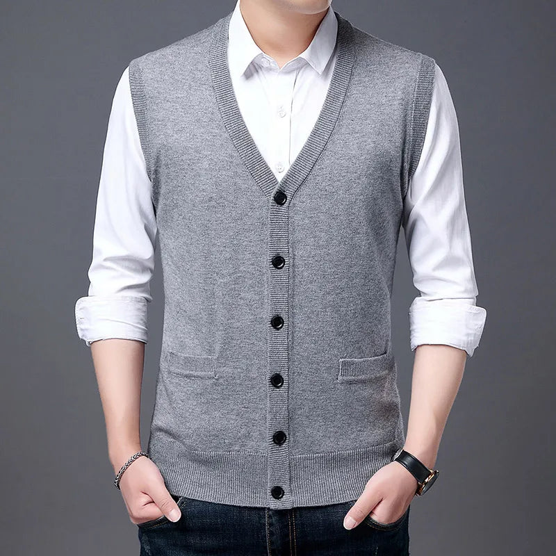 2026 High Quality New Autum Winter Fashion Brand V Neck Knit Korean Vest Christmas Sweater Men Woolen Casual Mens Clothes