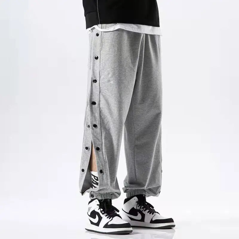 Men's Buttons Pants Running Sports Trousers Male Casual Jogger Basketball Football Sweatpants Outdoor Loose Hiphop Streetwears