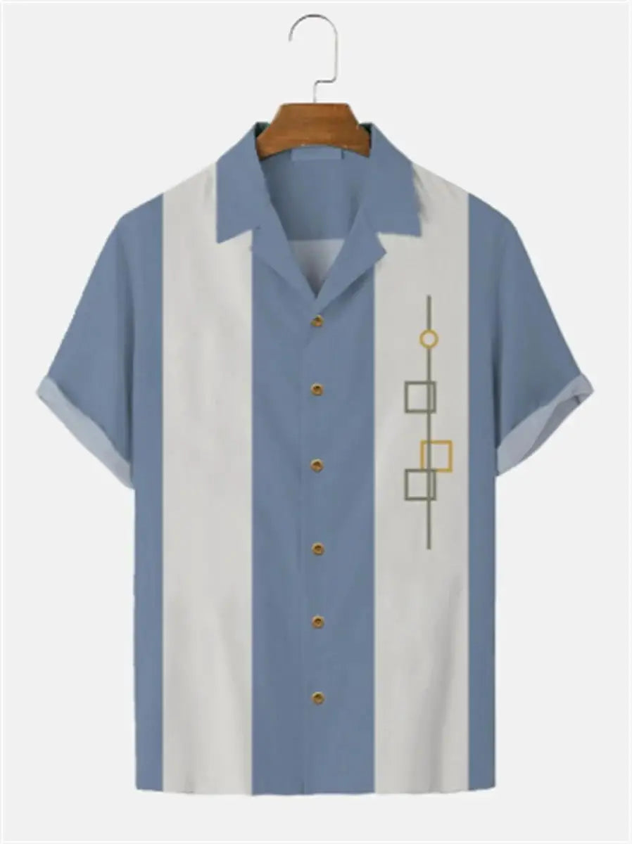 Stripes Simple Casual Dress Shirts European Size Men's Hawaiian Fashion Short Sleeve Loose Breathable Top Button Summer