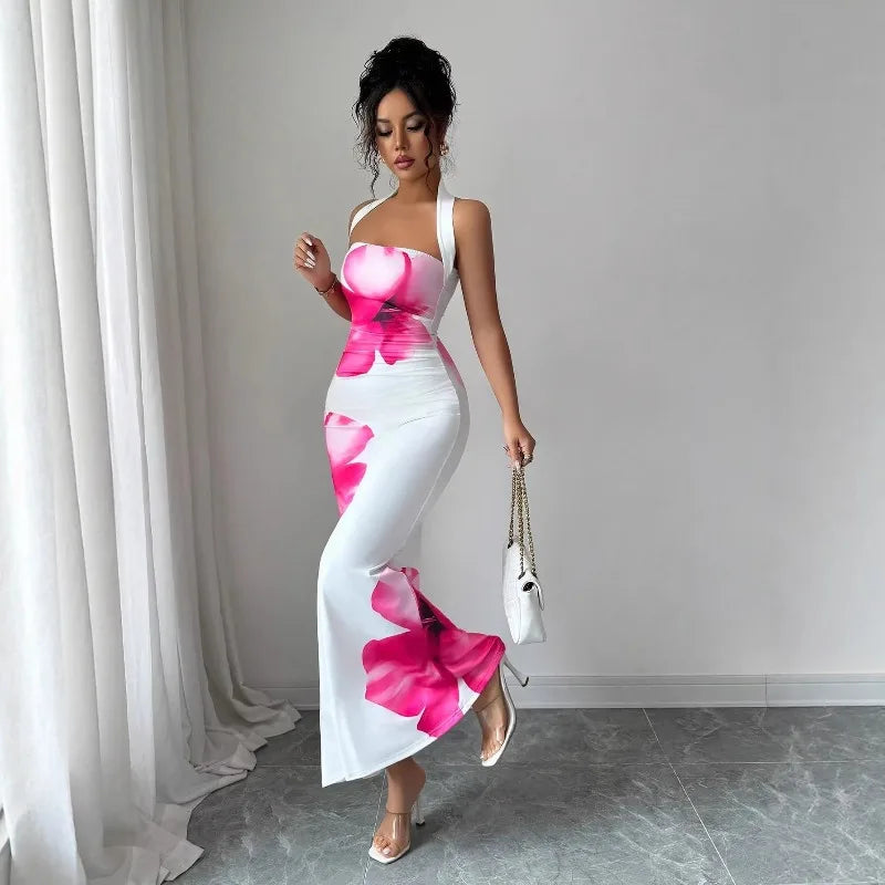 Women's Clothing Popular Long Dress Neck Halter Long Dress Hip Print Dress Birthday Dress for Women Summer Dress Mini