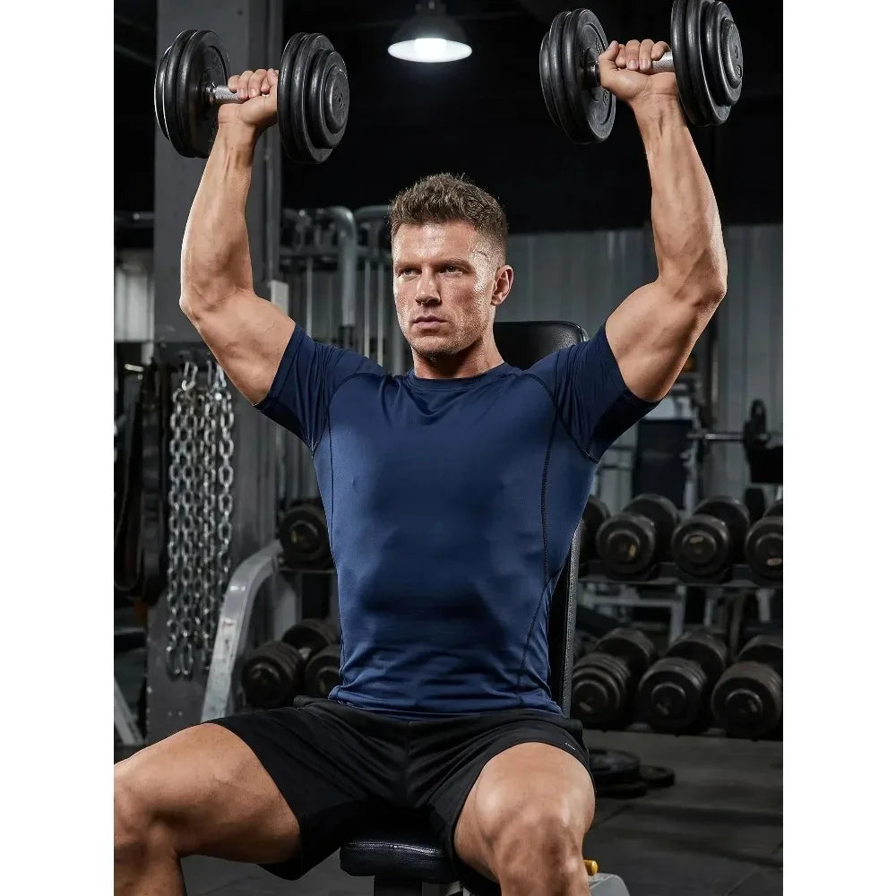 New mens T-shirt fitness short sleeved shirt breathable sweat absorbing quick drying suitable for gym basketball running cycling