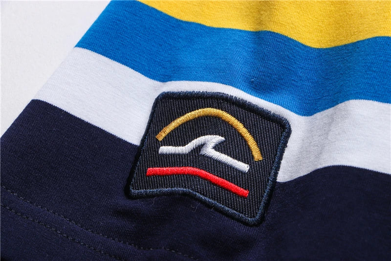 TACE&SHARK Fashion Stripe Shark Embroidery Polo Shirt Summer Men Business Shark Polos Tops Mens Casual Slim Fit Clothing