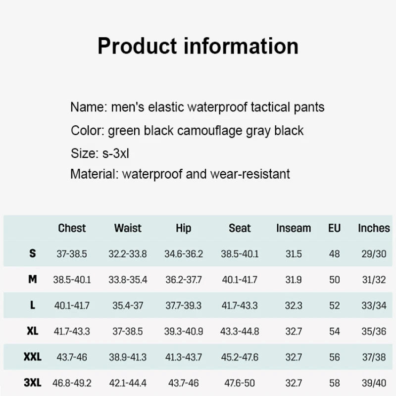 Men's Loose Training Pants Outdoor Waterproof Slim Stretch Tactical Pants with Pockets Multi-functional Quick-drying Cargo Pants