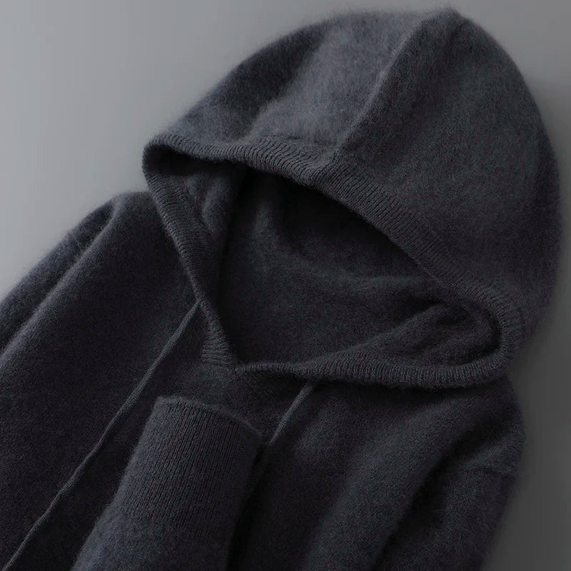DjzDsm Autumn Winter Men's Sweater 100% Merino Wool Thick Hooded Pullover Soft Knitwear Casual Comfort Wool Clothing Tops
