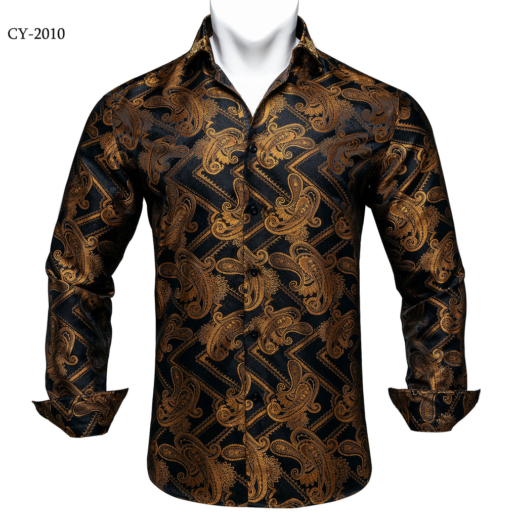 Brand New Men's Royal Blue Business Shirts Luxury Fashion Paisley Long Sleeve Turn-Down Collar Social Shirt Male Casual Blouse