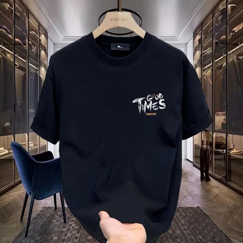 2026 Summer New Men's Trendy Letter Print T-Shirt, Fashionable 100% Cotton, Casual Men's Clothing, Everyday Short Sleeve