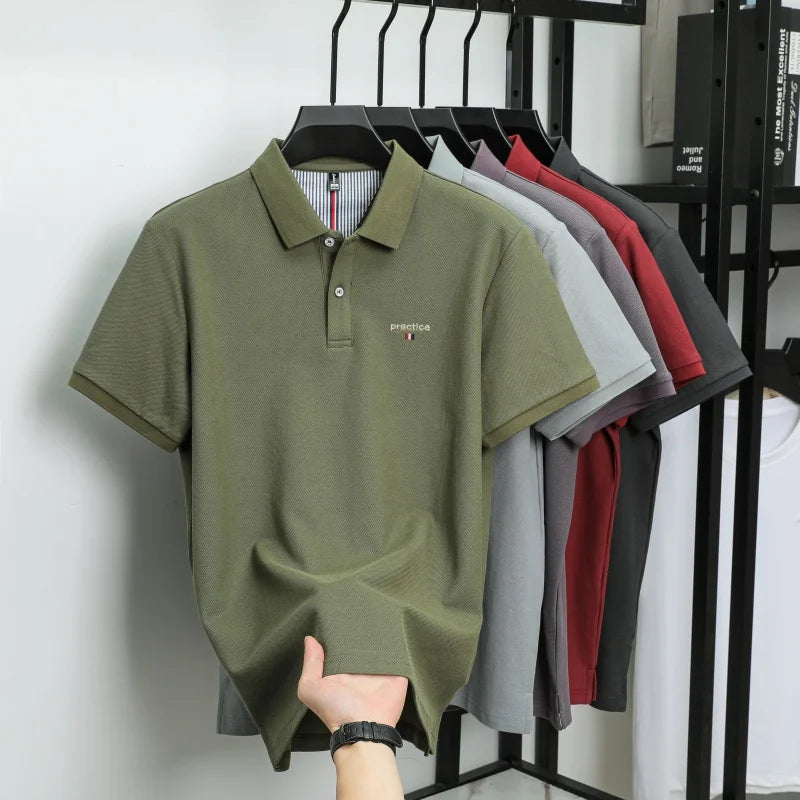 100% Pure Cotton Men's Classic Embroidered Polo Shirt Luxury Breathable Anti-wrinkle Cozy Short Sleeve Business Casual Golf Tee