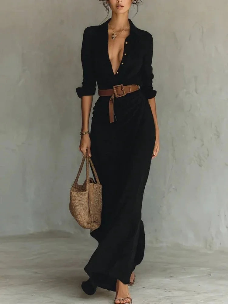 Women's Casual Dresses 2026 Summer Elegant Chic Evening Dress Sexy Solid Color Beach Dress Pleated Belted White Female clothing