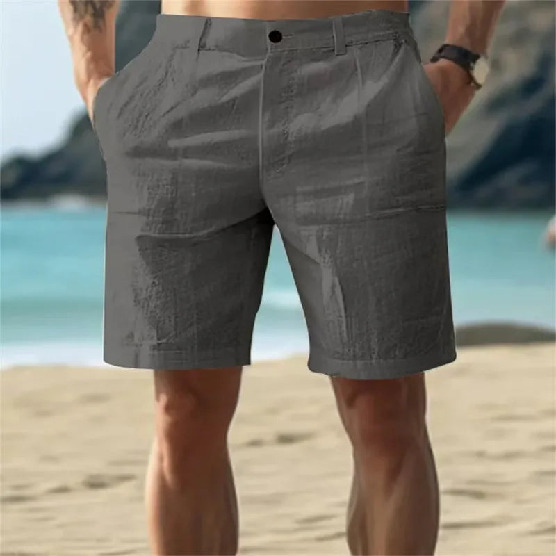 Pure Linen Shorts for Men 2025 Summer New Fashion Solid White Loose Holiday Shorts Man Casual Plus Size Button Fly Short Pants