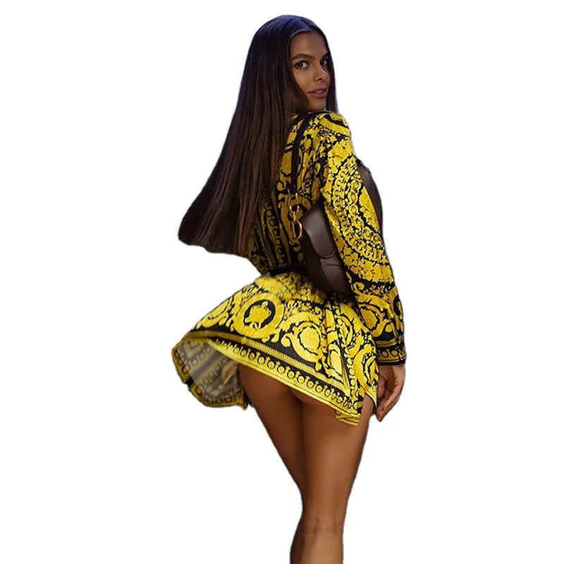 Spring Summer New Dresses For Women With Bohemian Style Positioning Printed Lace Up Long Sleeved Shirts Jumpsuits  Short Skirts