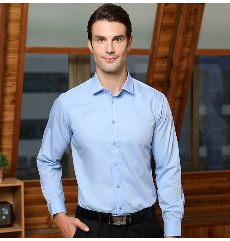 Men's Business Dress Shirts Bamboo Fiber Blend Long Sleeve Solid Color Work Shirt with Lapel Collar Regular Fit for All Seasons