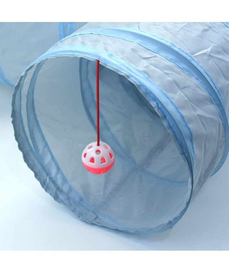 Cat Toys Gray 3-Way Foldable Pet Cat Tunnel Tube Toy Kitten Tunnel Toy with Peep Hole Pet Training Interactive Toy Tunnel Tube