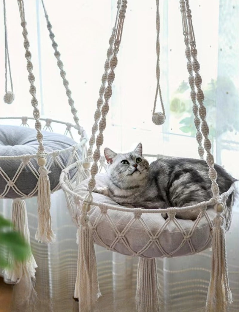 Winter Pet Hammock Cat Swing Hand Woven Cotton Rope Cats Hanging Basket  Kitten Hanging String Den Indoor Pend Nest Pet Supplies