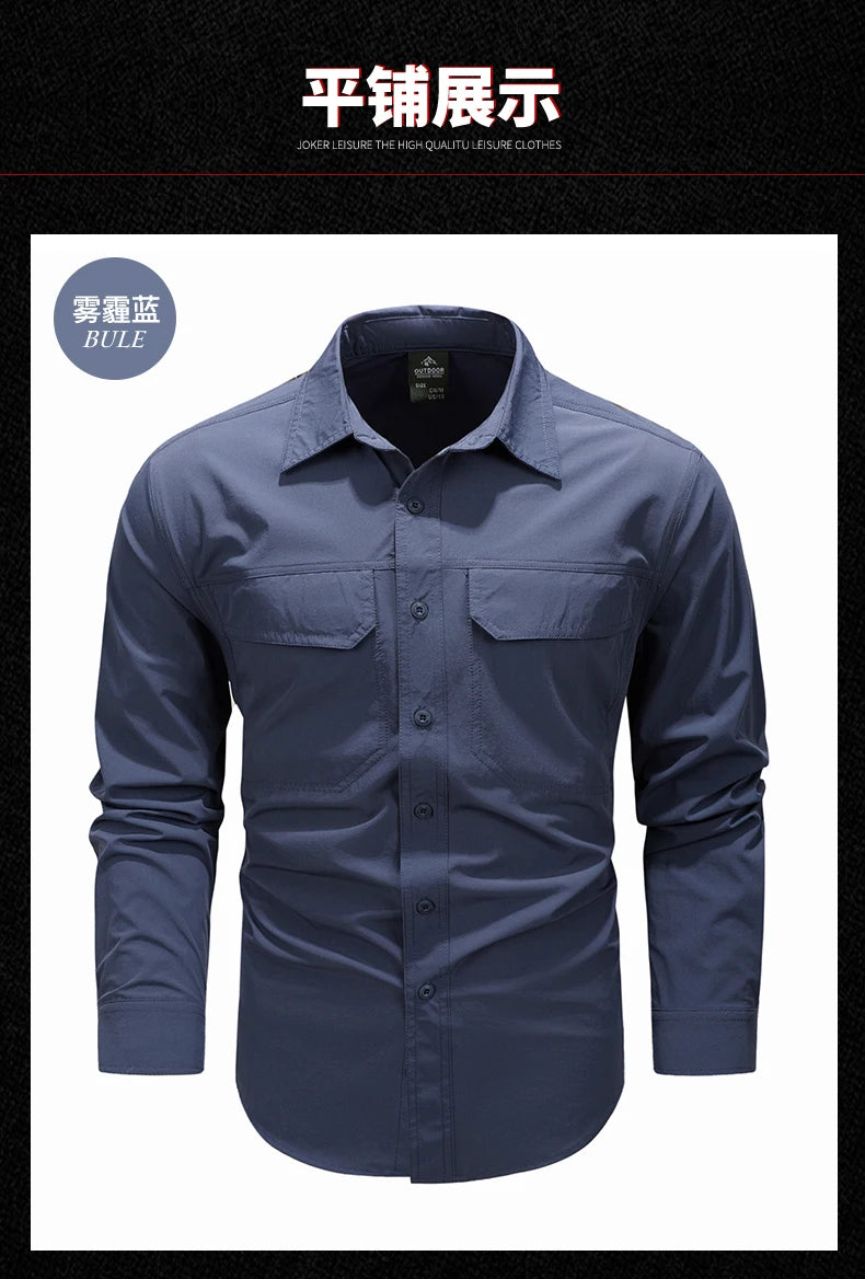 Spring Autumn Men Shirts Tactical Work Long Sleeved Shirt Men Outdoor Casual Breathable Quick Dry Camping Hiking Cargo Shirts
