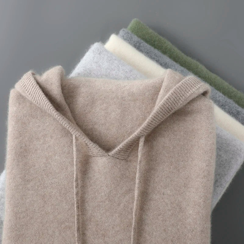 DjzDsm Autumn Winter Men's Sweater 100% Merino Wool Thick Hooded Pullover Soft Knitwear Casual Comfort Wool Clothing Tops