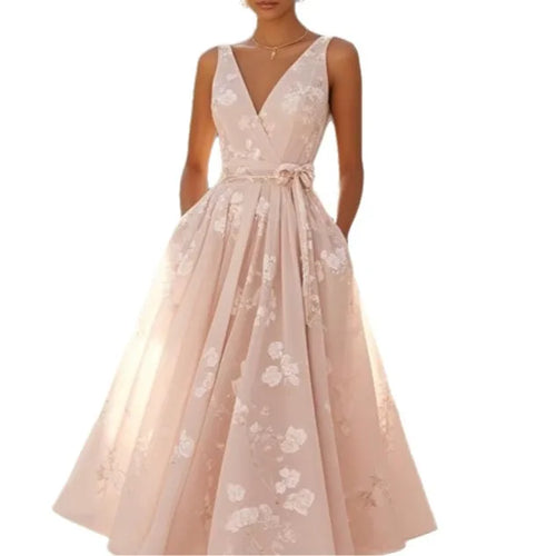 2026 Women's Dress Banquet Evening Dress Sleeveless Vest V-Neck Printed Dress