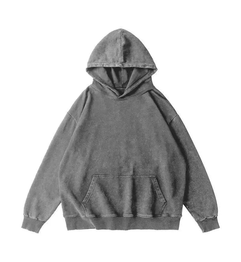 DIY Custom LOGO Cotton Washed Hoodie Zipper Sweatshirt Pants Tracksuit Men Women Retro Loose Distressed HipHop Oversized Big