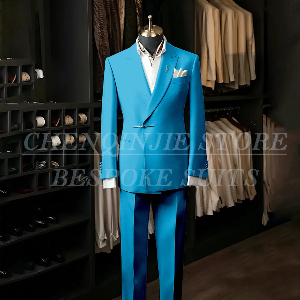 Bespoke White Men's Suits Male Clothing Fashion Wedding Regular Fit 2 Piece Jacket Pants Blazer High Quality Clothing Costume