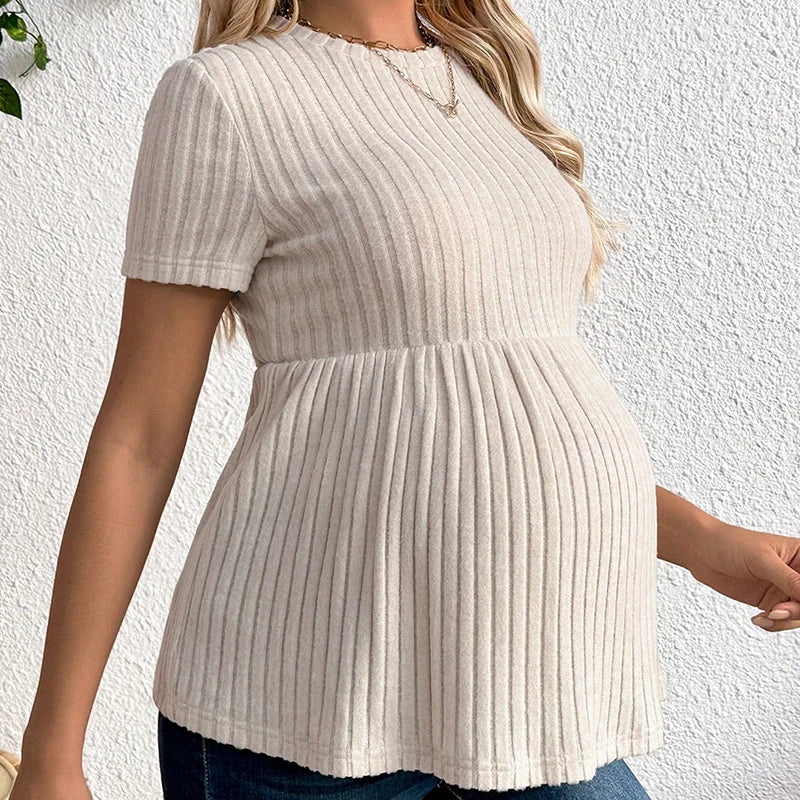Pregnant Women Clothing Knitted Tees Maternity Clothes Pregnant Women Short Sleeve Monochrome Daily Leisure T-shirt