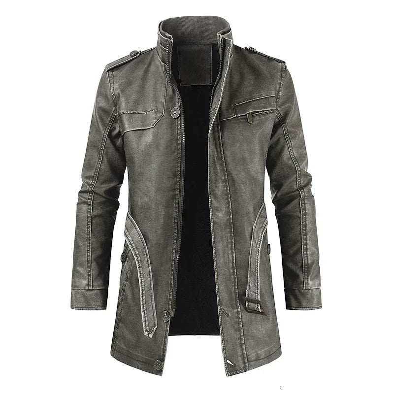 Men Outfit Fashion Warm Casual Vintage Faux Leather Jacket Coat Men Winter Brand New Long Thick Fleece Leather Jacket Parkas