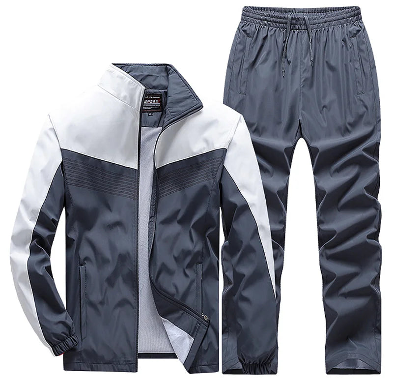 New Men's Patchwork Tracksuit Sweatshirts+Sweatpants Sets Autumn Quality  Man Gym Joggers Pullover Trousers Streetwear 2pcs Set
