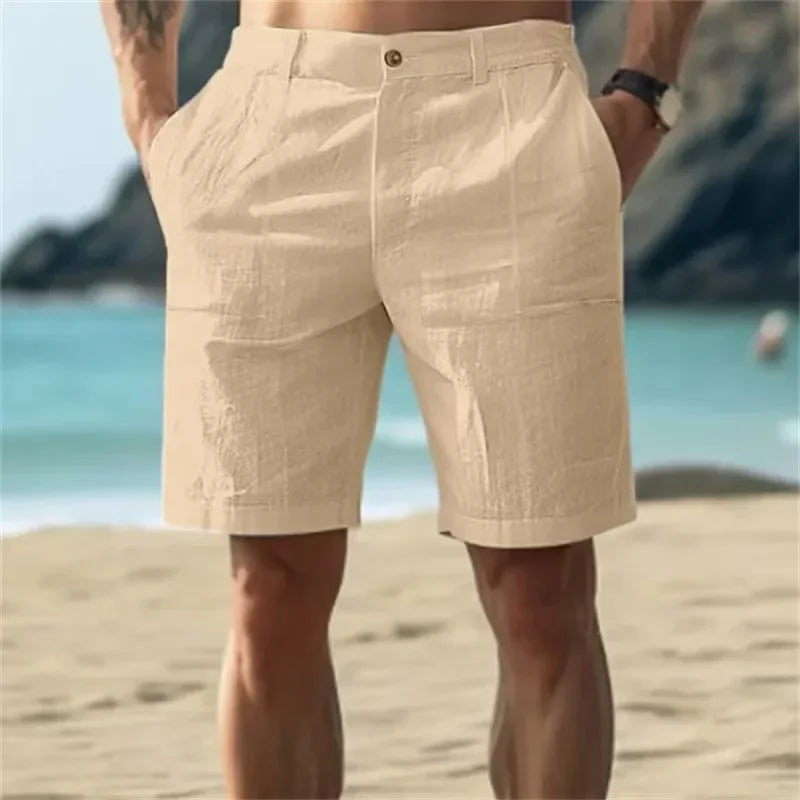 Pure Linen Shorts for Men 2025 Summer New Fashion Solid White Loose Holiday Shorts Man Casual Plus Size Button Fly Short Pants