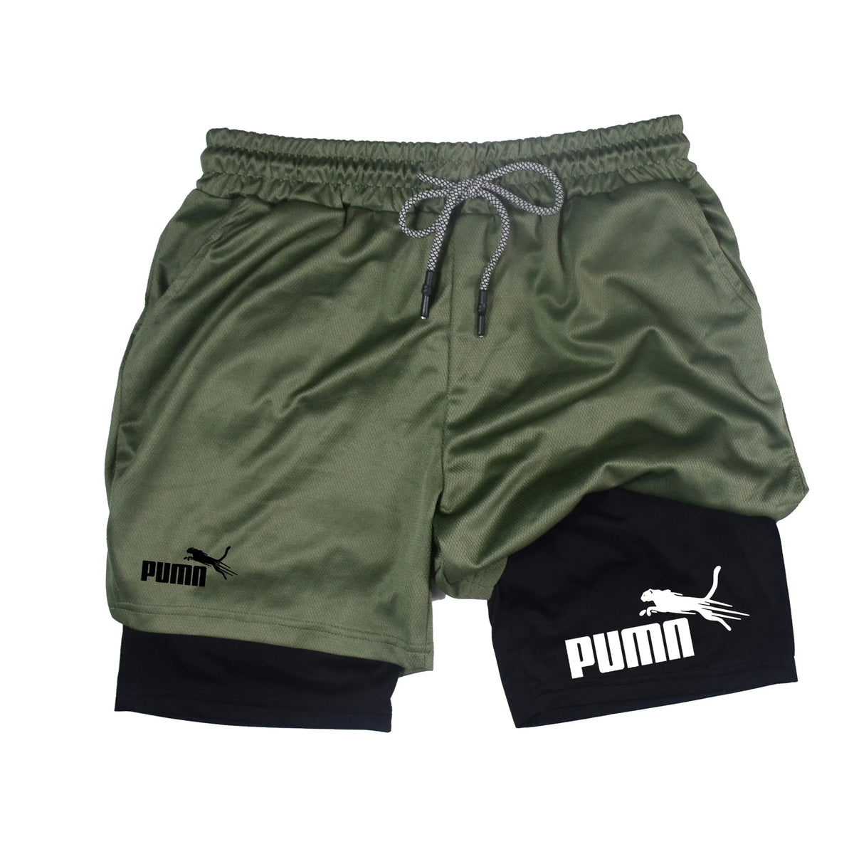 Men's Quick Dry Breathable 2-in-1 Double Layer Sports Shorts, Elastic Compression Liner Athletic Shorts