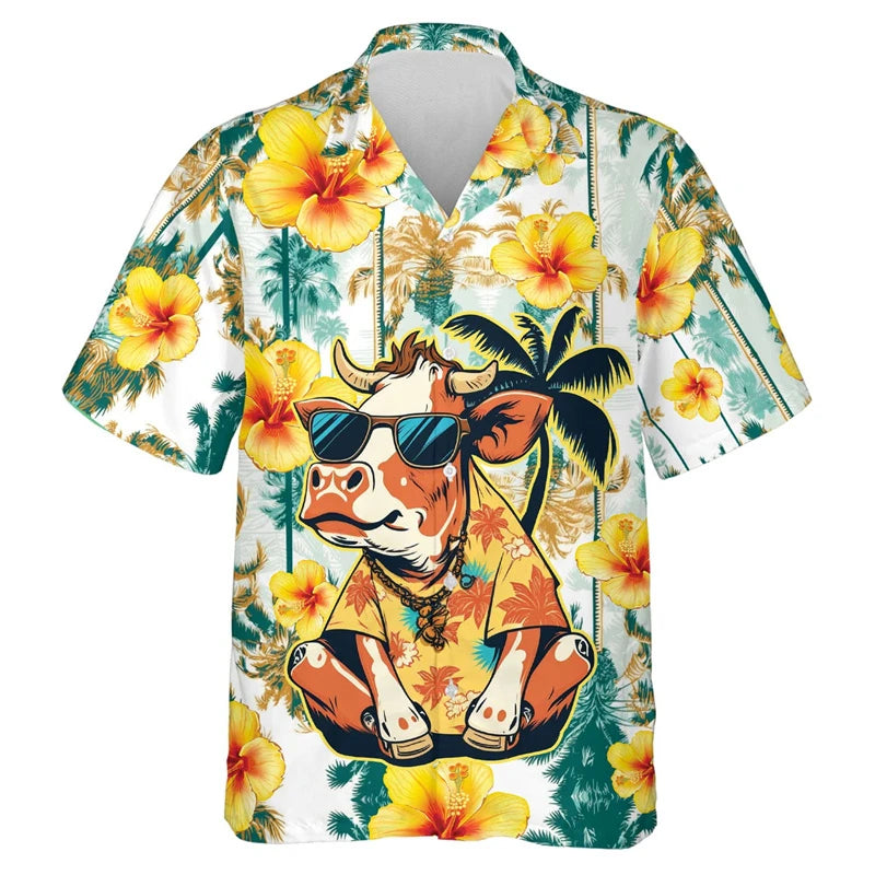 Funny Cool Cow Shirts Men's Clothing Lapel Button Shirt Hawaiian 3D Printed Casual Fashion Personality Pattern Trendy Blouse