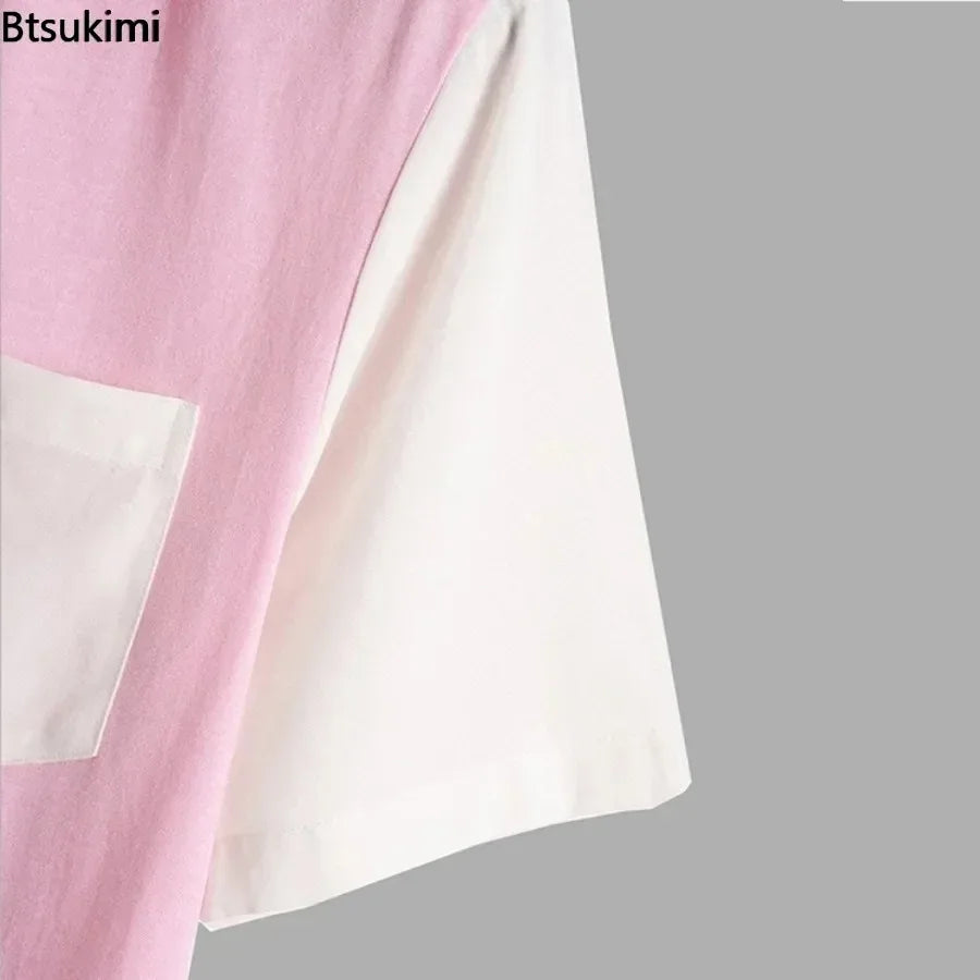 2026 Men's Summer Colorblock Shirts Short Sleeve Shirt Fashion Casual Lapel Cardigan Loose Comfortable Tops for Men Beach Shirts