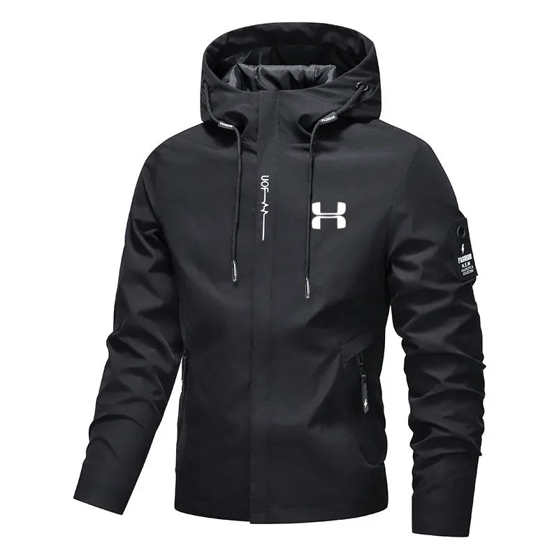 Men's Spring Autumn Streetwear Hooded Jacket 2026 New Casual Zip Up Loose Coat Outdoor Hiking Jogging Activewear Windbreaker